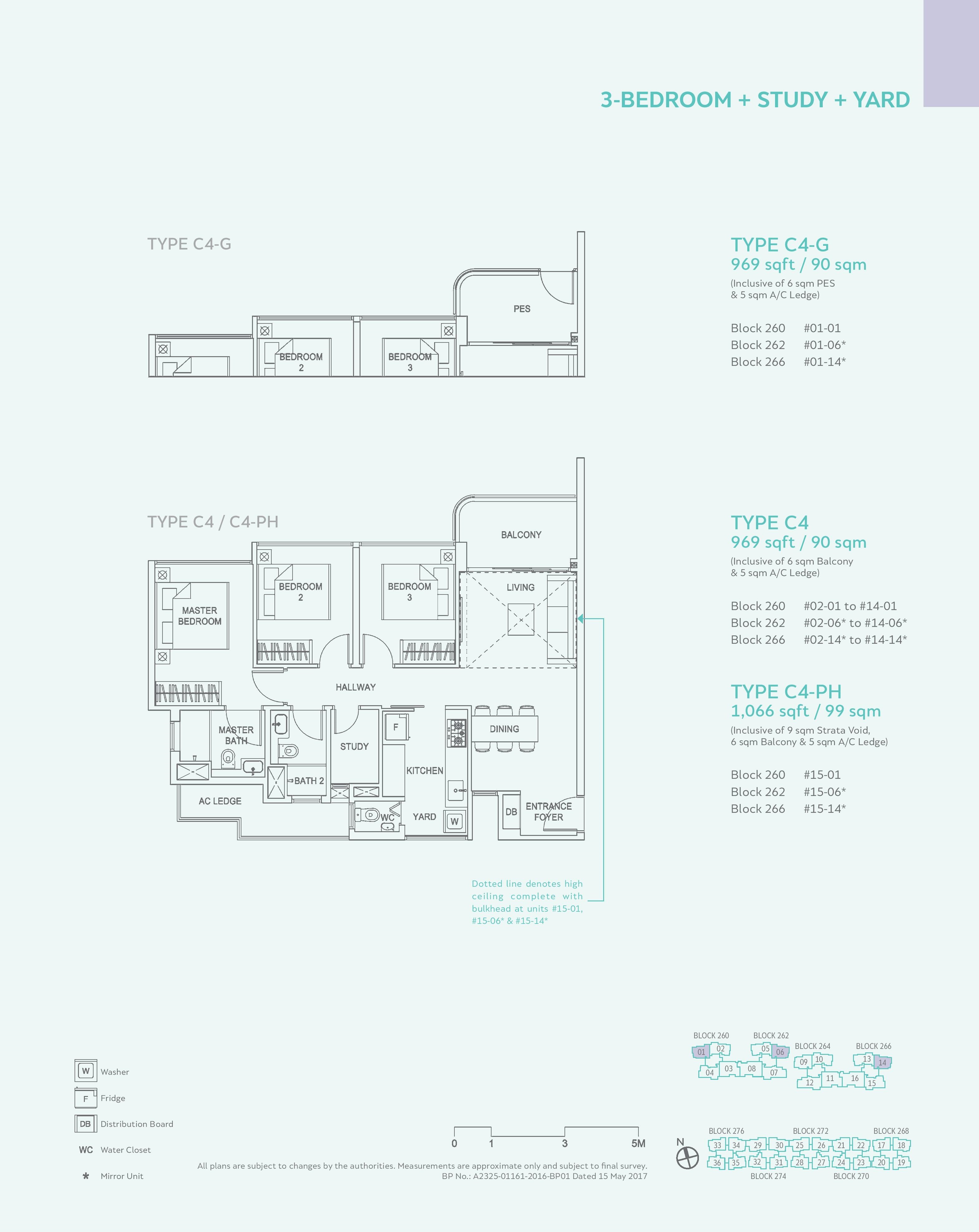 Hundred Palms Residences 3 Bedroom + Study + Yard Type C4, C4-G, C4-PH Floor Plans
