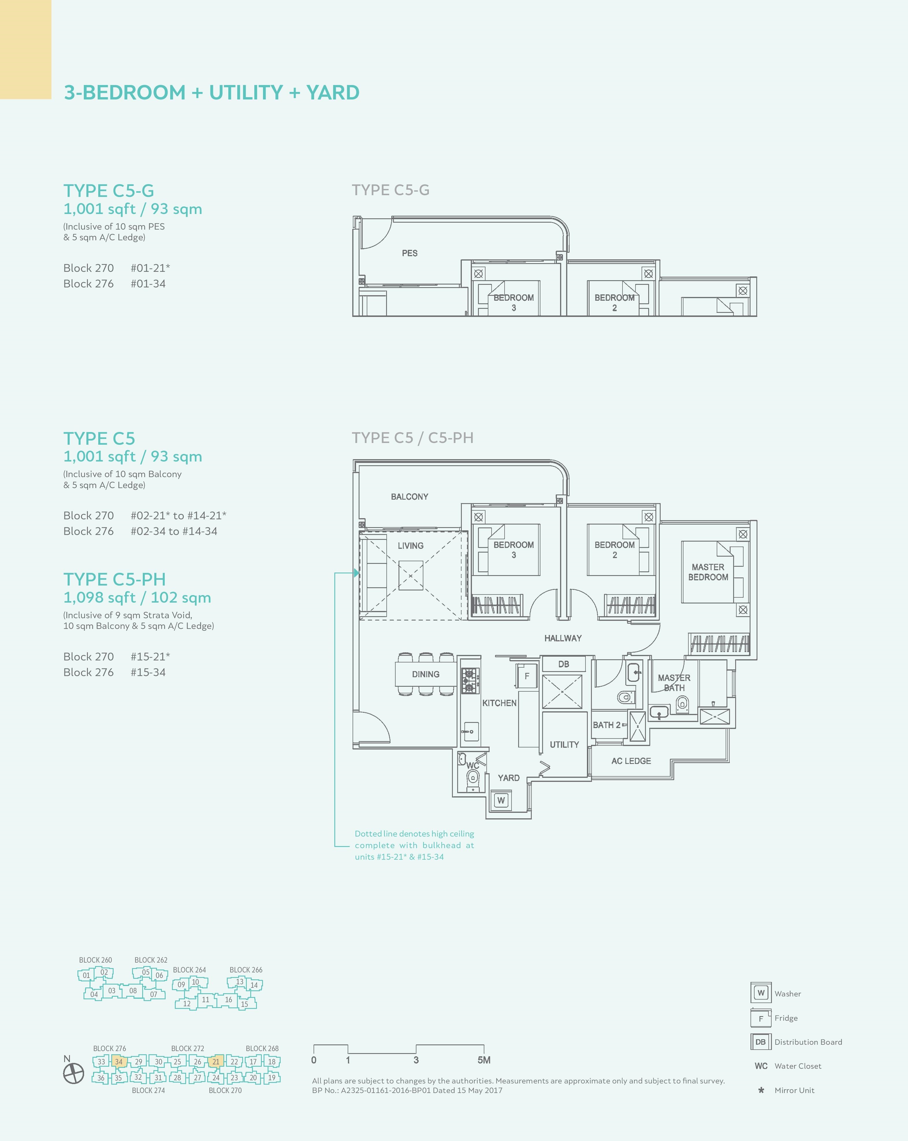 Hundred Palms Residences 3 Bedroom + Utility + Yard Type C5, C5-G, C5-PH Floor Plans